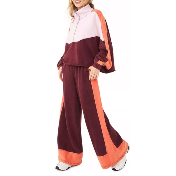 Free People Burgundy and Orange Wide-Leg Pants - Picture 2 of 7